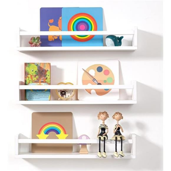 24 Inch White Floating Shelves Set of 3, Wall-Mounted Solid Wood Wall Shelf - Picture 3 of 6